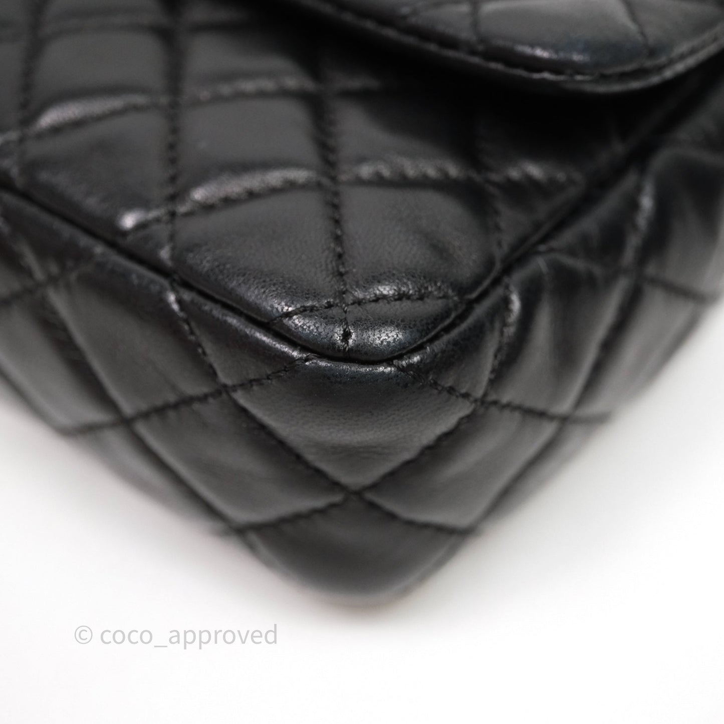 Chanel Quilted East West With Charm Flap Bag Lambskin Black Gold Hardware