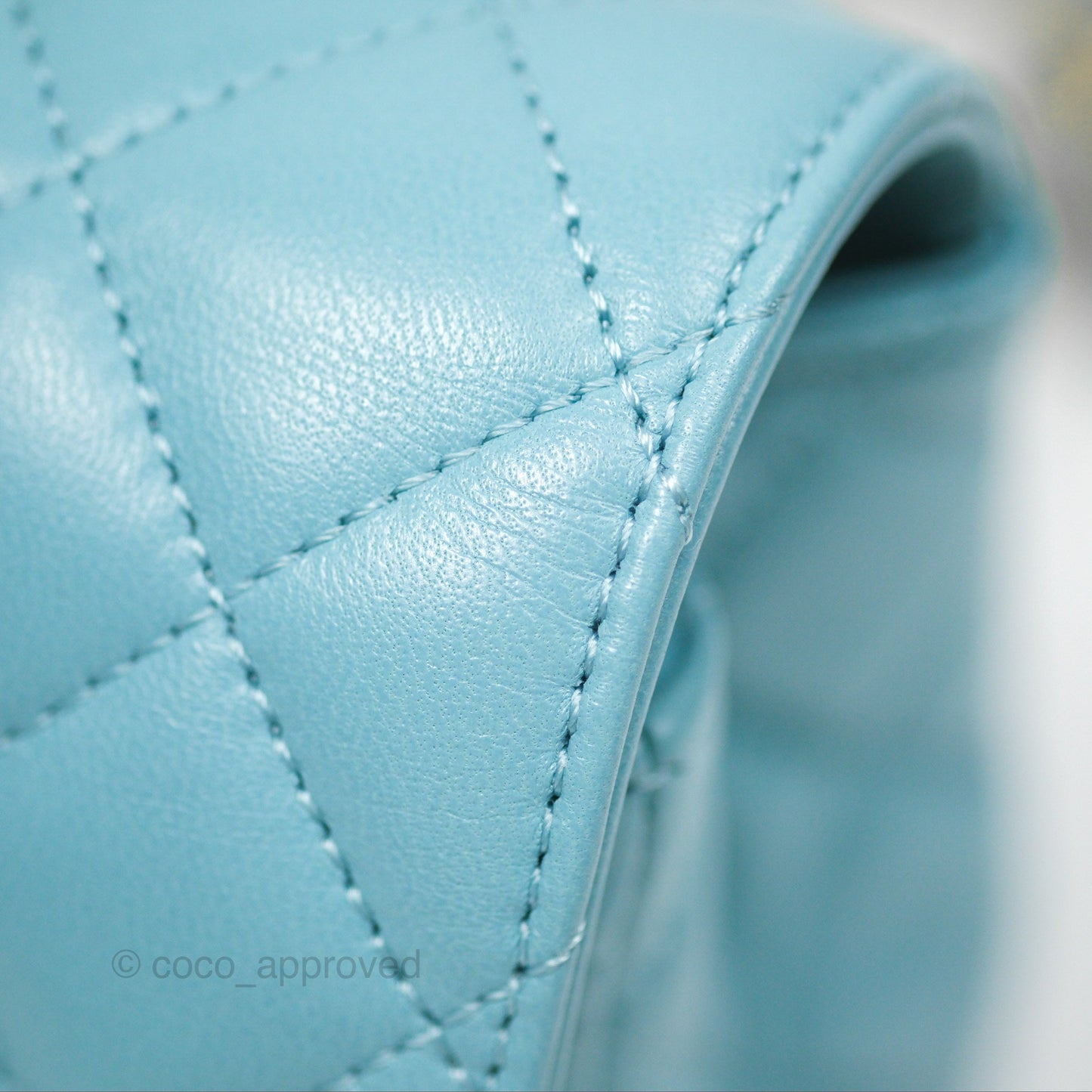 Chanel Flap Bag with Crystal Logo Top Handle Tiffany Blue Lambskin Aged Gold Hardware