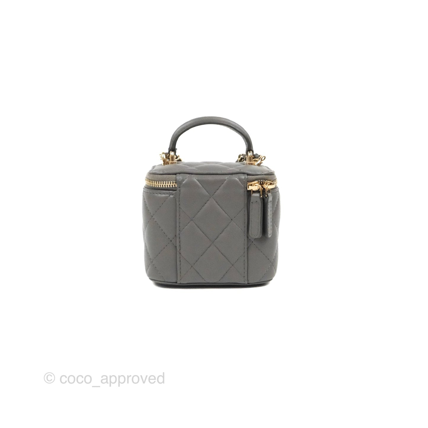 Chanel Mini Top Handle Vanity With Chain Dark Grey Lambskin Gold Hardware