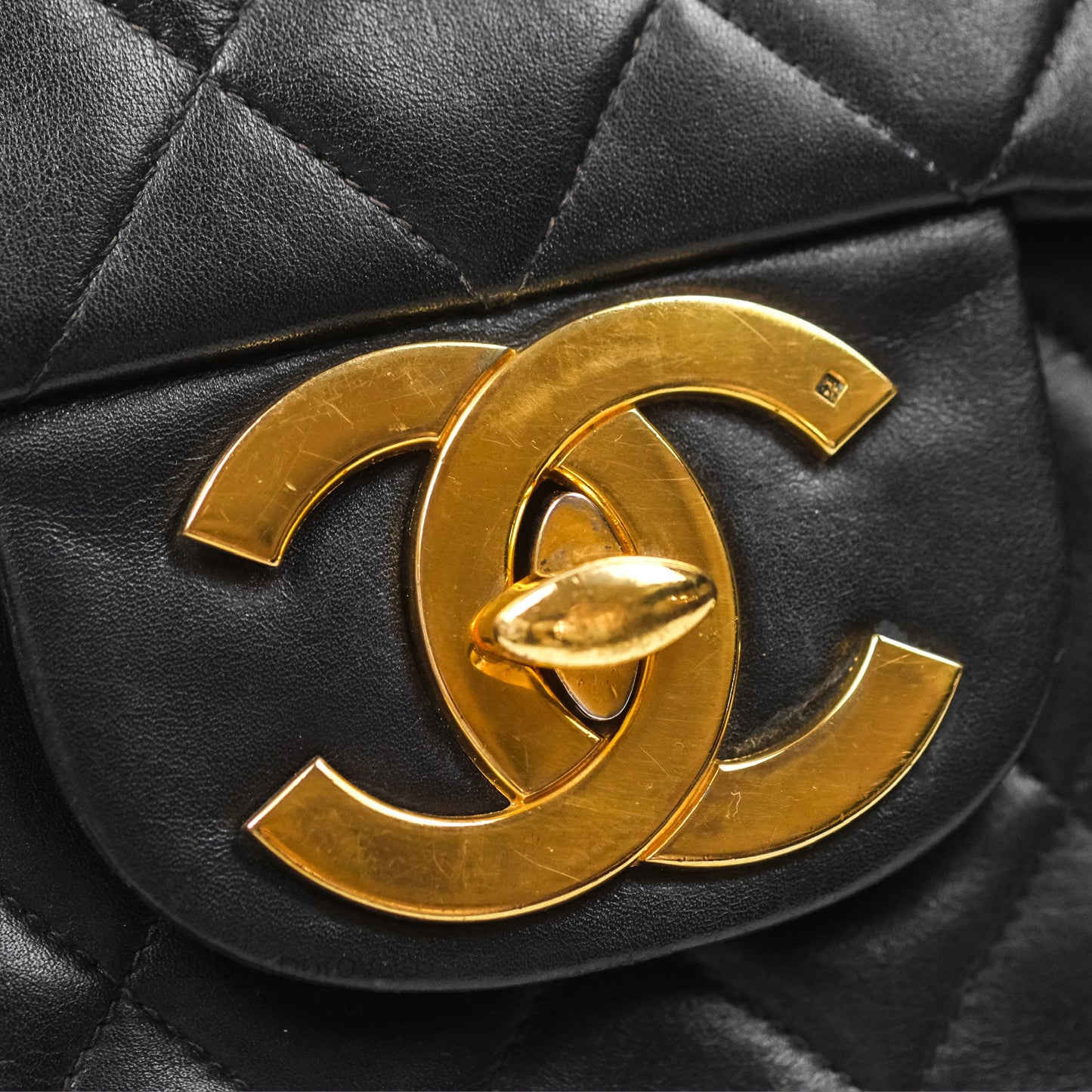 Chanel Vintage Maxi Single Flap Black Lambskin 24K Gold Hardware