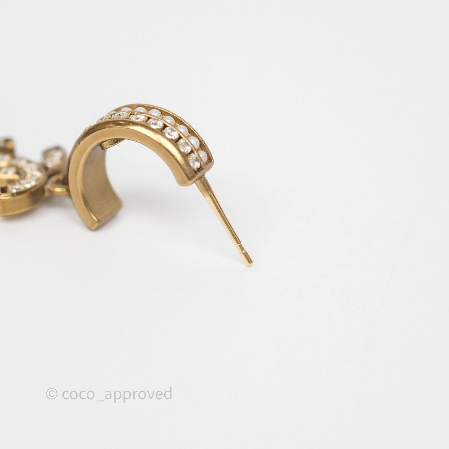 Chanel CC Crystal Pearl Hoop Earrings Gold Tone 21C