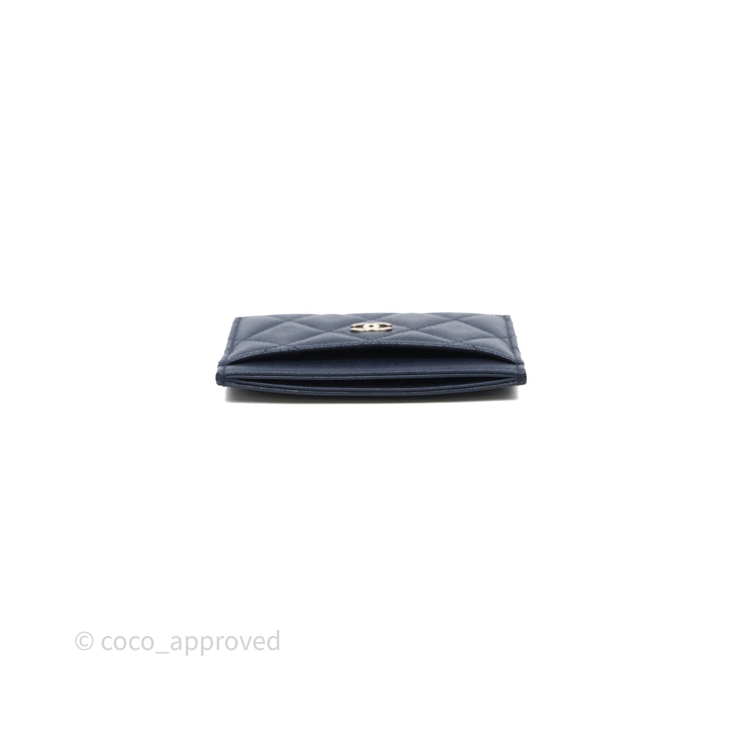 Chanel Classic Flat Card Holder Navy Caviar Gold Hardware