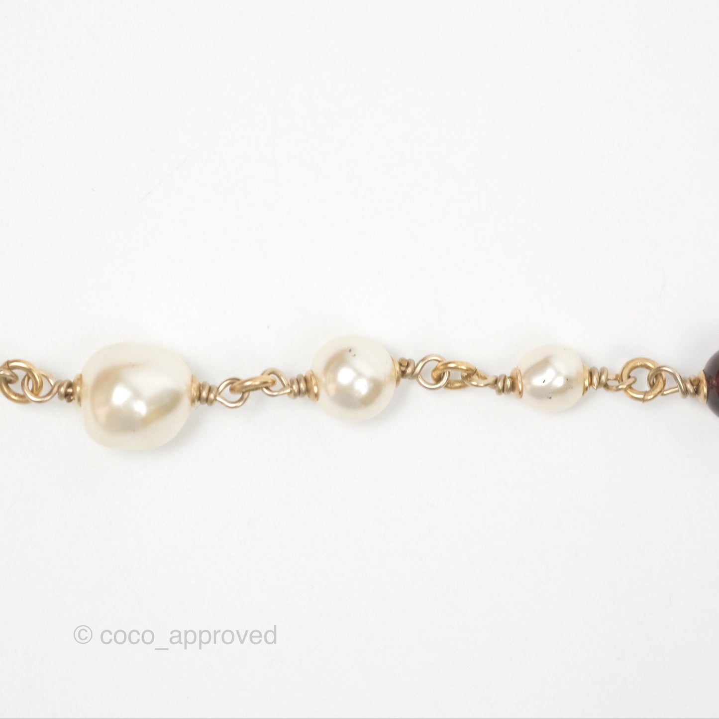 Chanel CC Pearl GemStone Long Necklace Gold Tone 17A