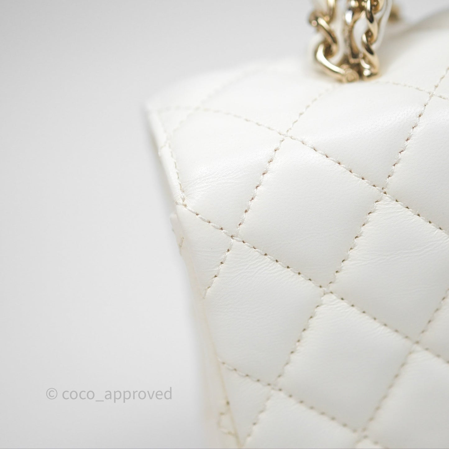 Chanel Crystals Top Handle Mini Rectangular Flap Bag White Lambskin Gold Hardware