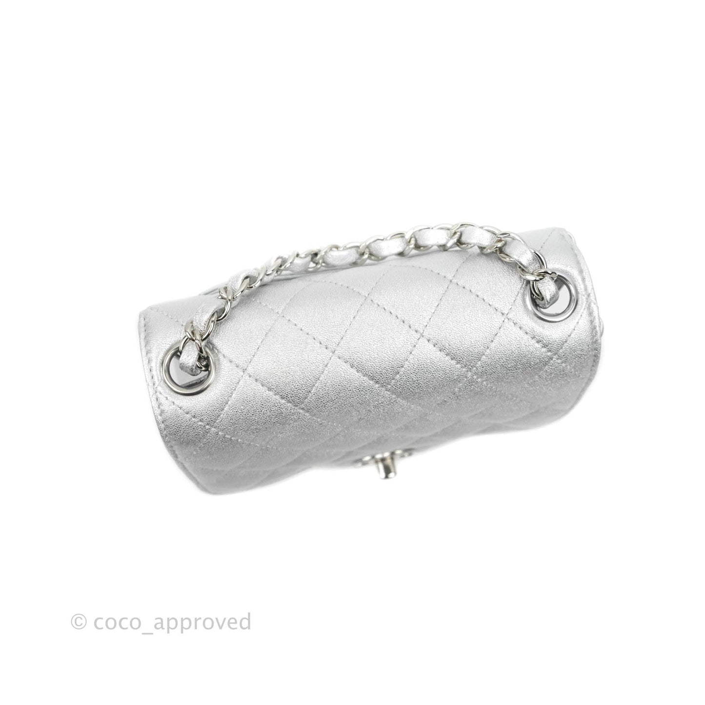 Chanel Classic Quilted Mini Square Flap Silver Lambskin Silver Hardware