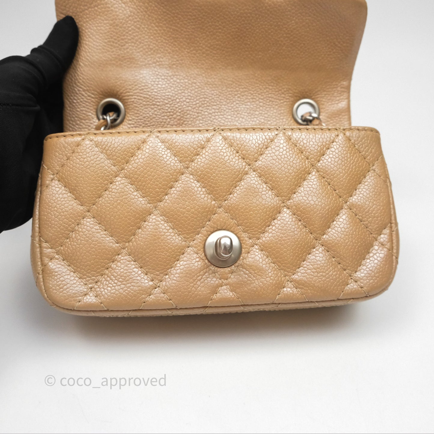 Chanel Quilted Extra Mini Rectangular Flap Beige Caviar Matt Silver Hardware