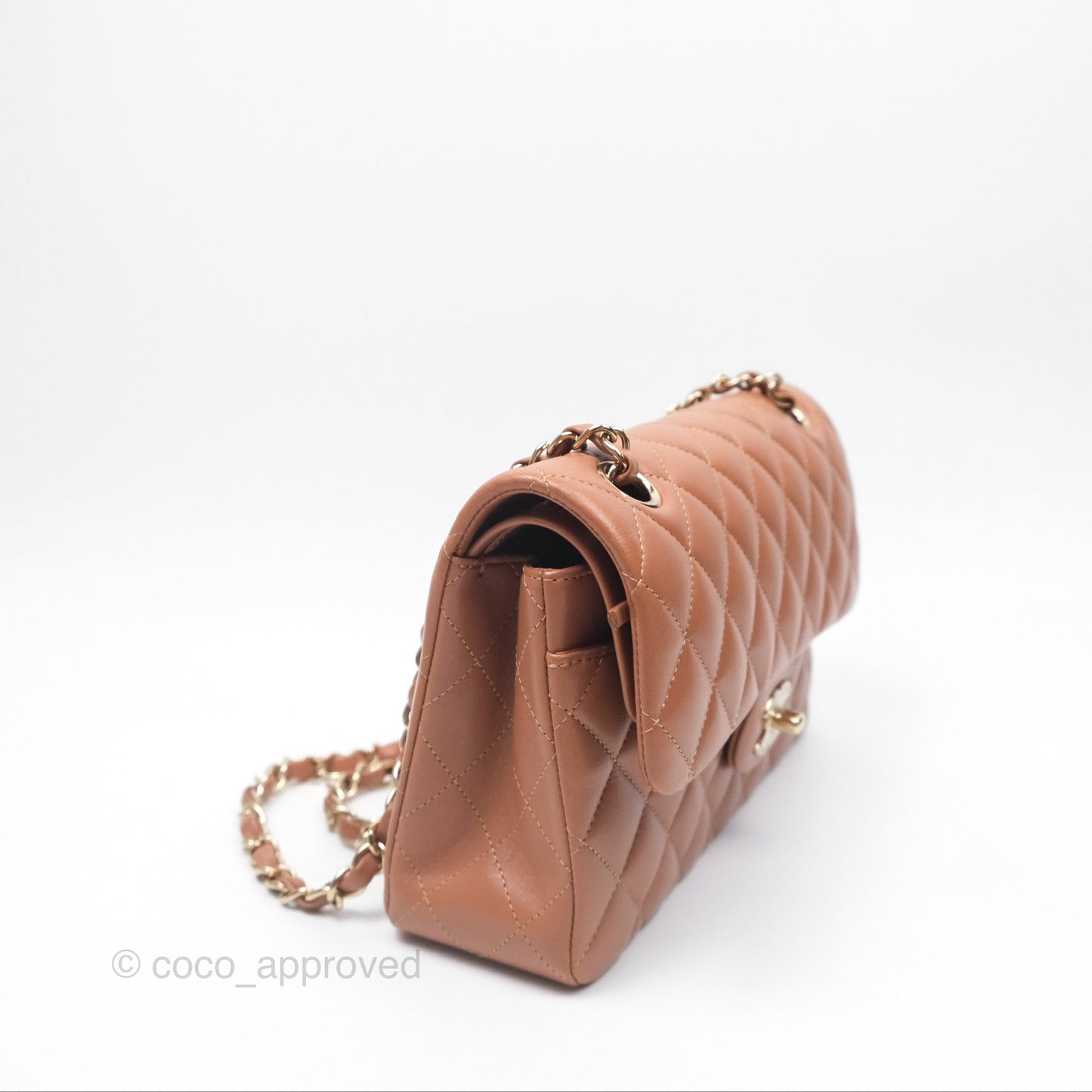 Chanel Small Classic Quilted Flap Dark Beige Caramel Lambskin Gold Hardware