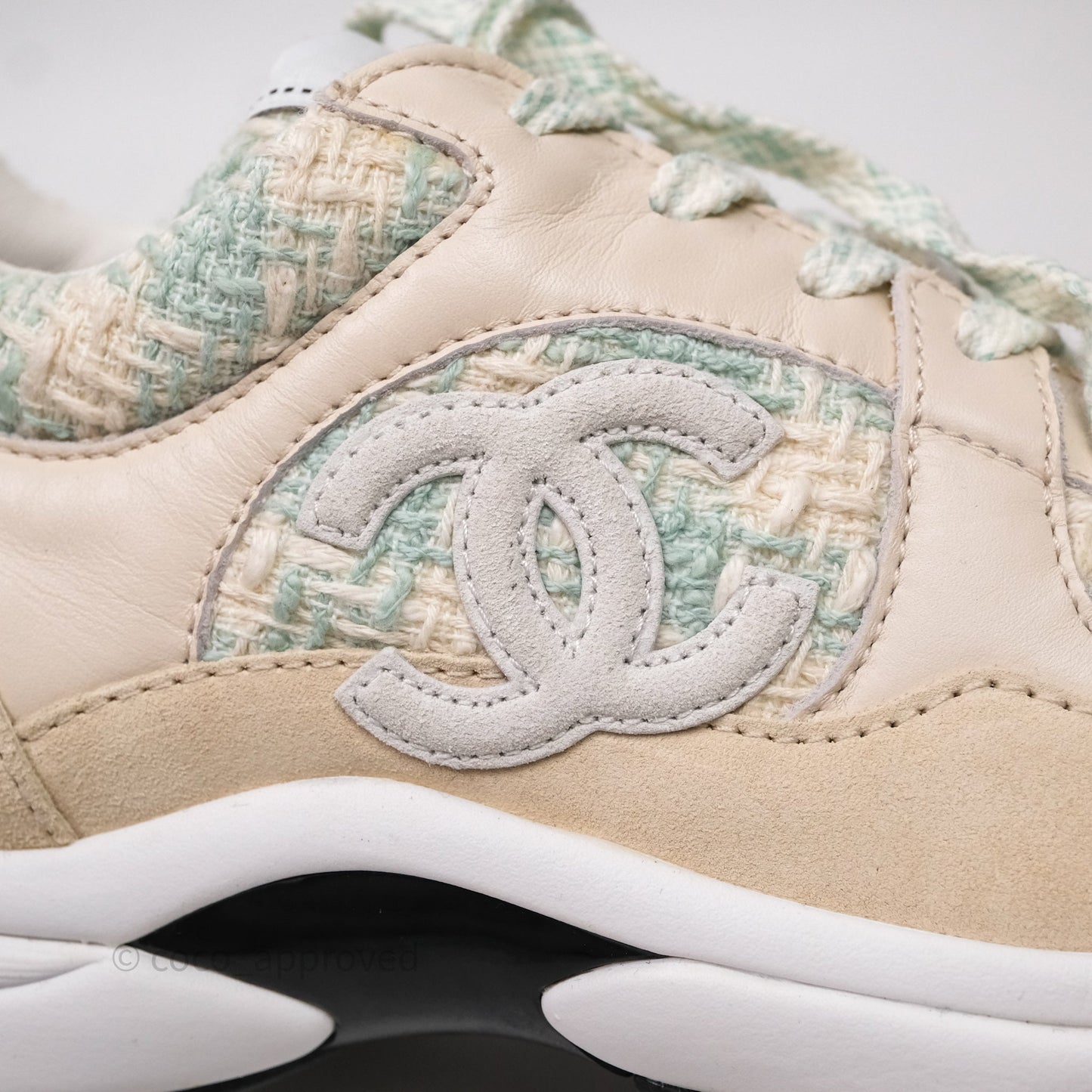 Chanel CC Sneakers Beige/ Blue Tweed Size 39