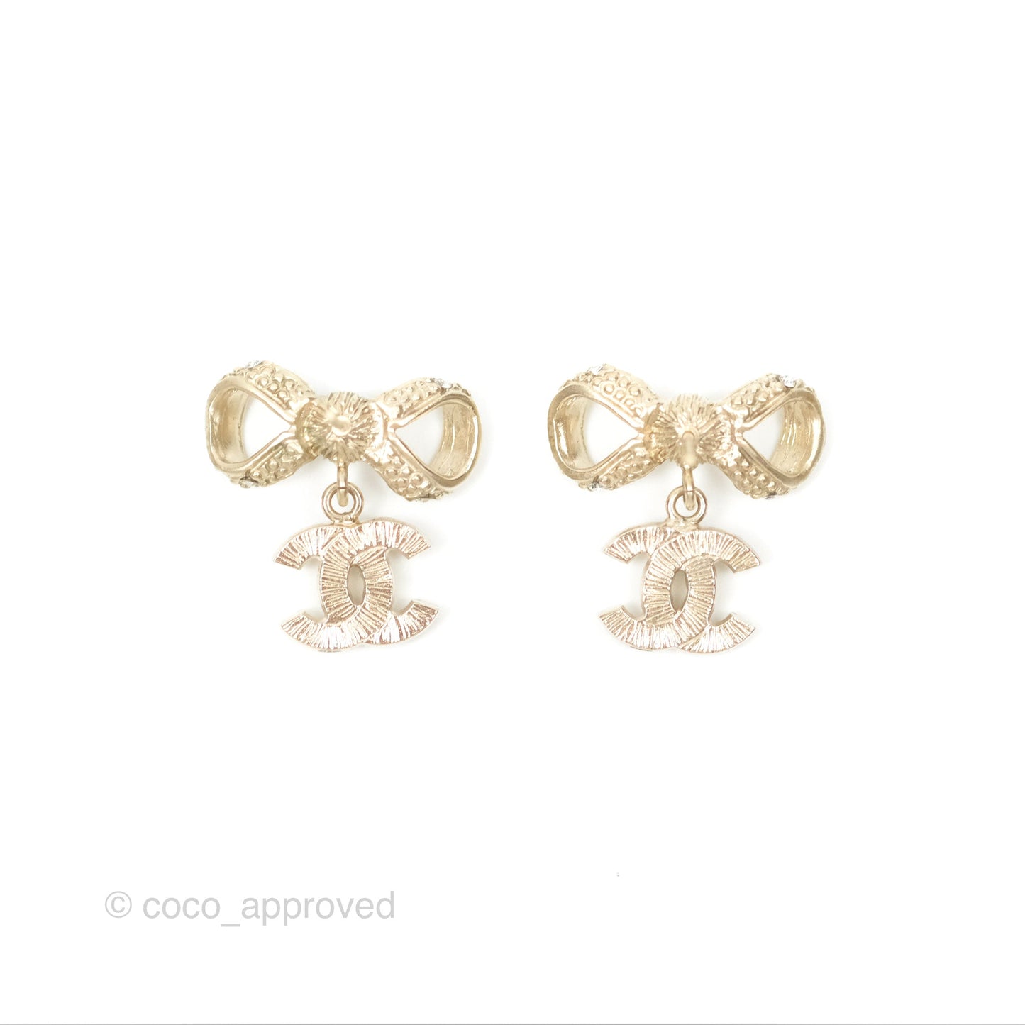 Chanel Crystal CC Bow Knot Earrings Gold Tone