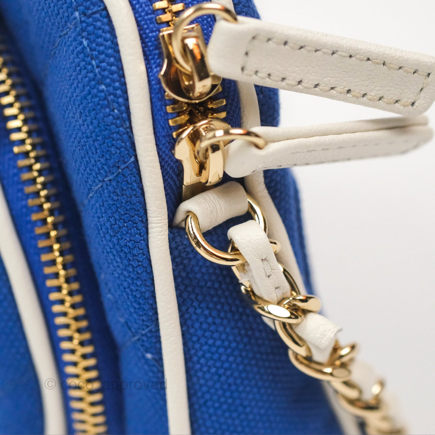Chanel Mini Tennis Racket Clutch with Chain Blue White Cotton 23C