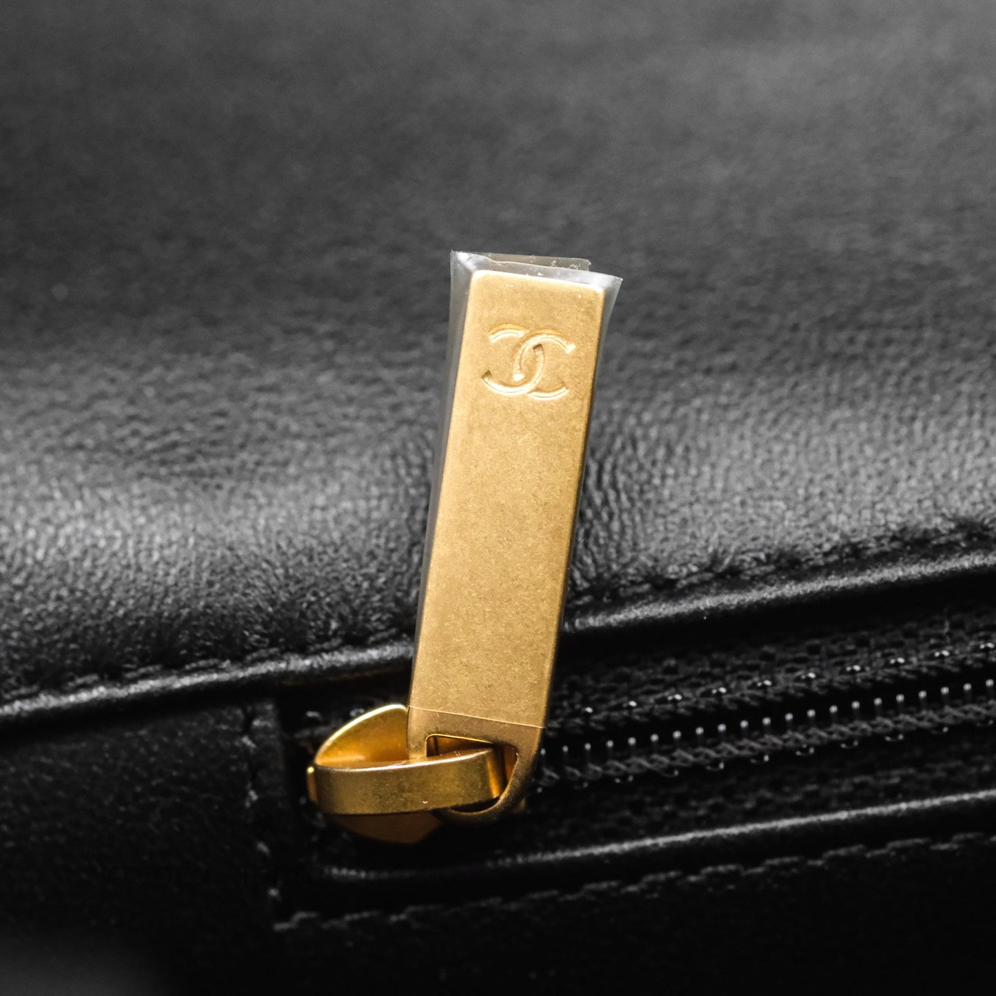 Chanel Logo Top Handle Small Flap Bag Black Lambskin Gold Hardware 24C
