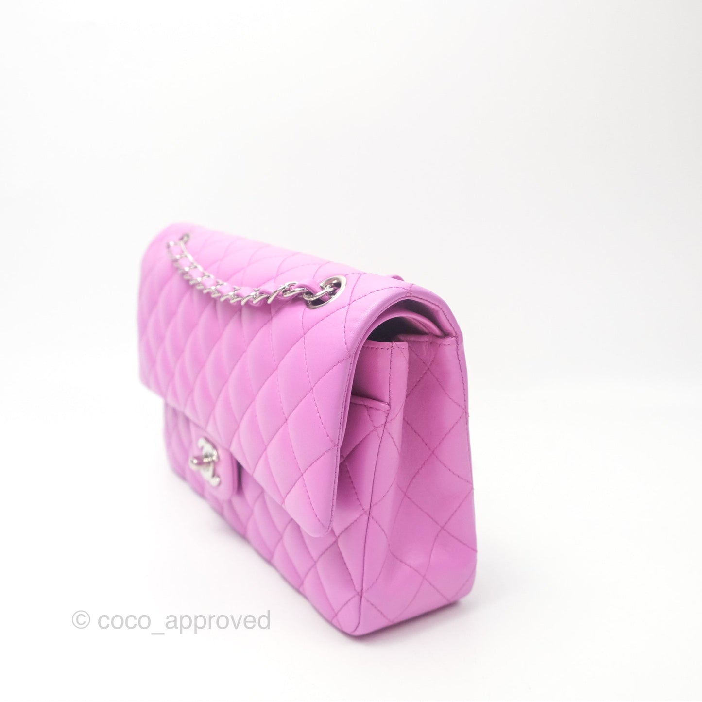 Chanel Medium Classic Flap Quilted Purple Lambskin Silver Hardware