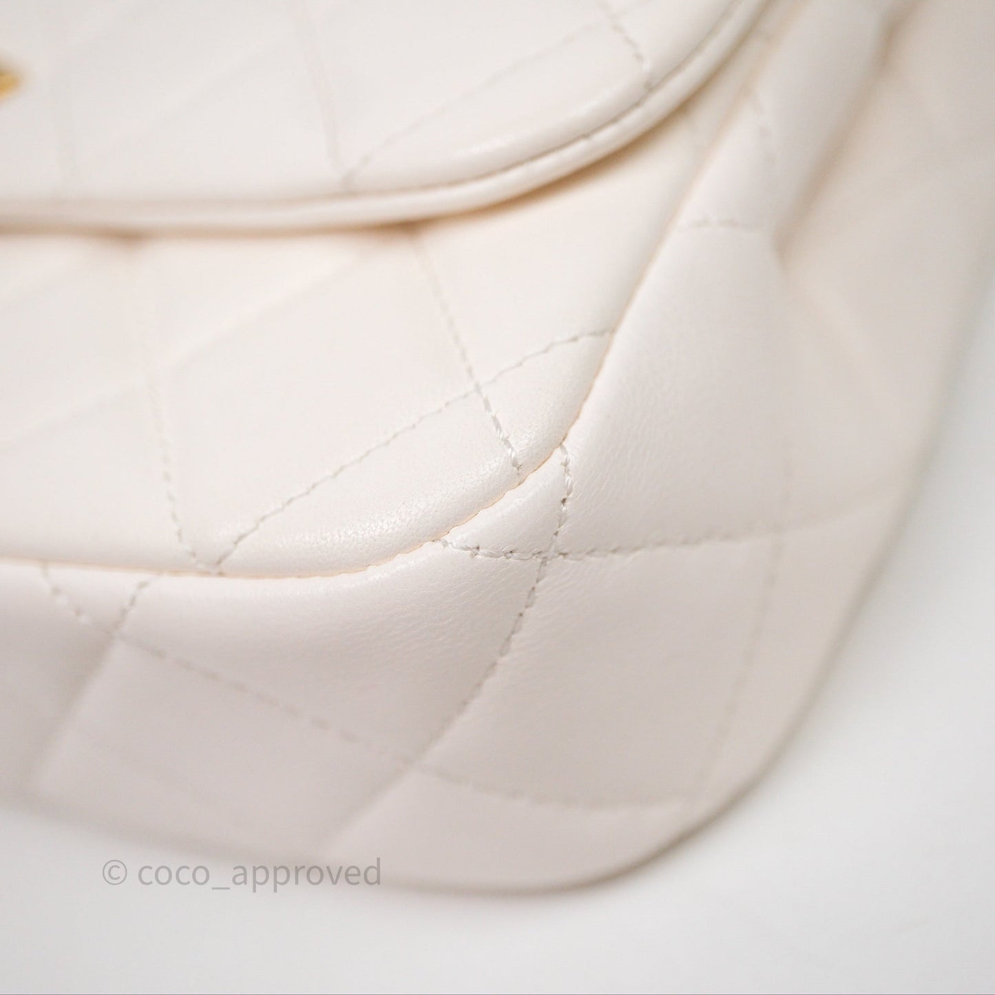 Chanel Flap Bag with Pearl Chain Ivory White Aged Gold Hardware 25P