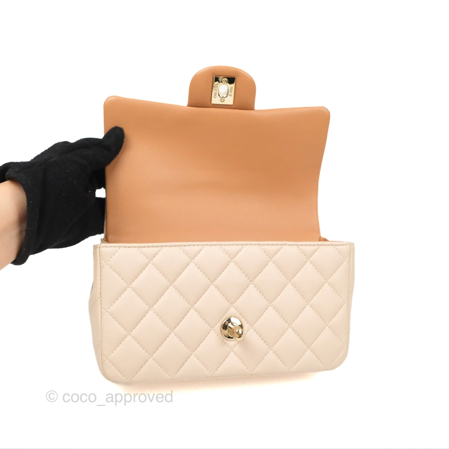 Chanel Top Handle Mini Rectangular Flap Bag Ecru/Beige Lambskin Gold Hardware 23P
