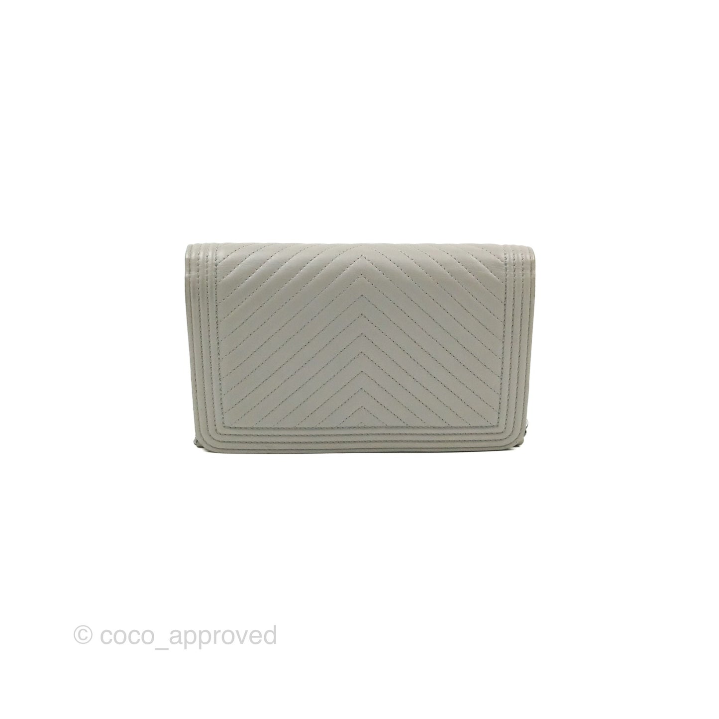 Chanel Chevron Boy Wallet on Chain WOC Grey Lambskin Gun Metal