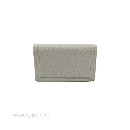 Chanel Chevron Boy Wallet on Chain WOC Grey Lambskin Gun Metal