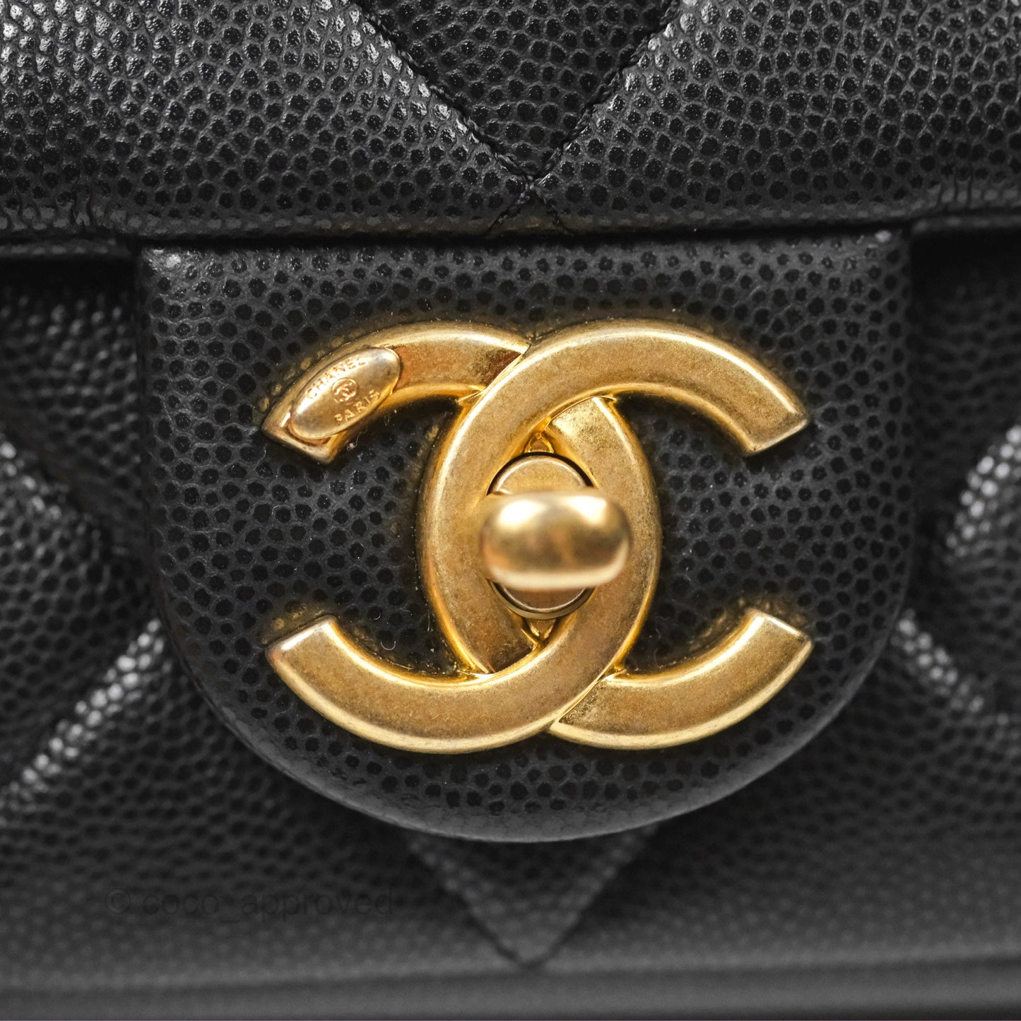 Chanel Mini Flap with Coin Charm Black Caviar Aged Gold Hardware 22A