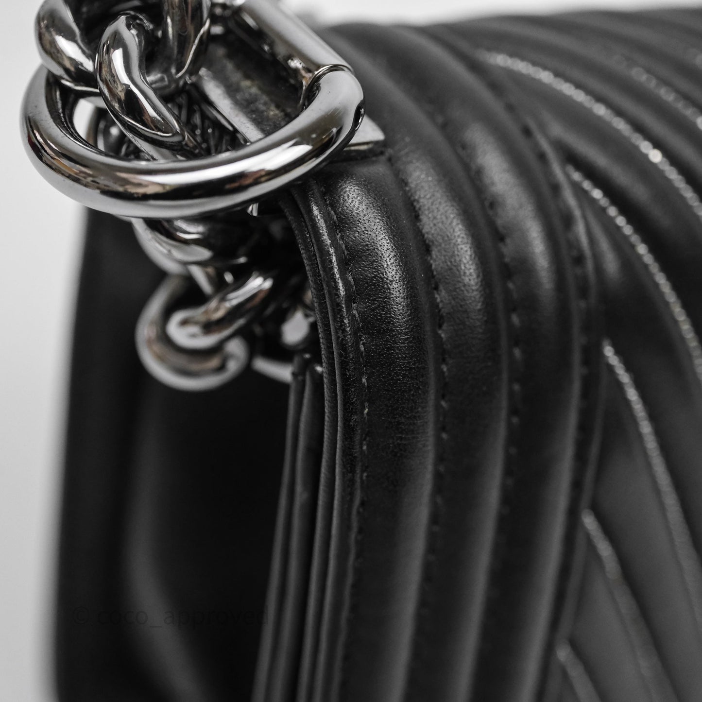 Chanel Small Boy Beaded Chevron Black Lambskin Silver Hardware