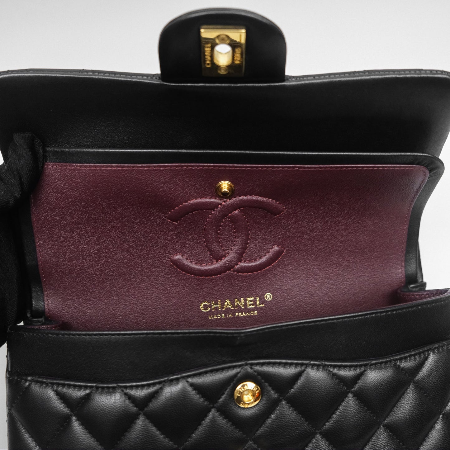 Chanel Small Classic Flap Quilted Black Lambskin Gold Hardware