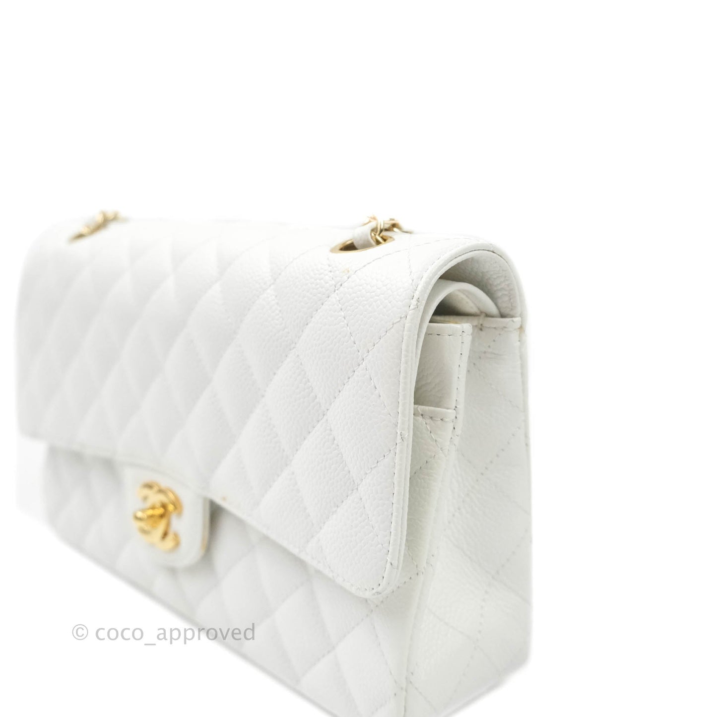 Chanel M/L Medium Double Flap Bag White Caviar Gold Hardware