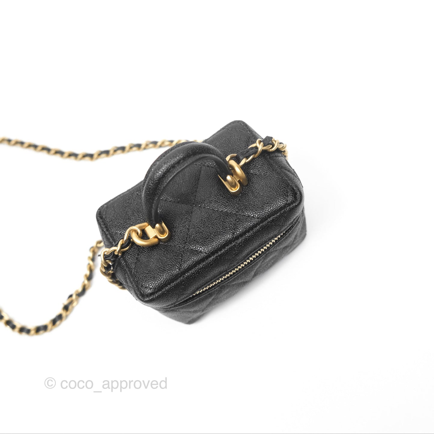 Chanel Quilted Mini Top Handle Vanity With Chain Black Caviar Aged Gold Hardware
