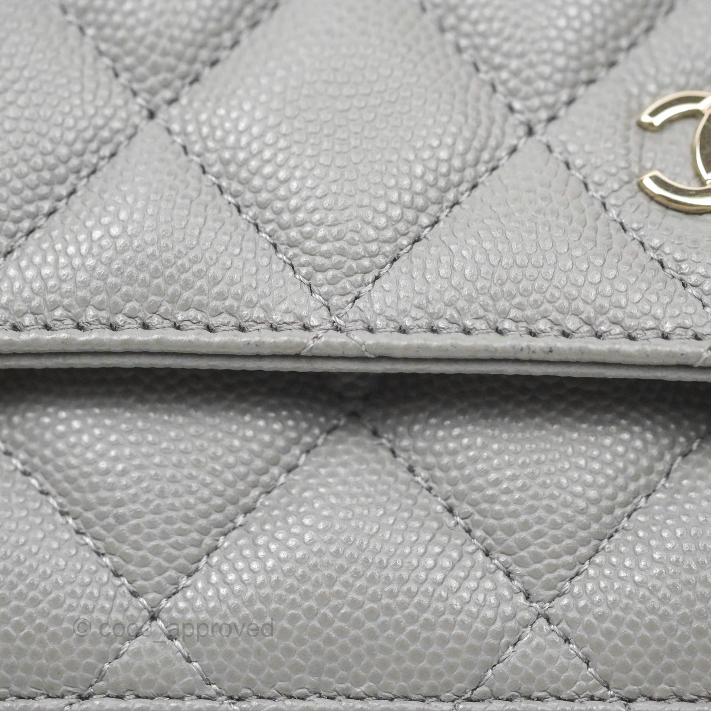 Chanel Classic Quilted Wallet On Chain WOC Grey Caviar Gold Hardware
