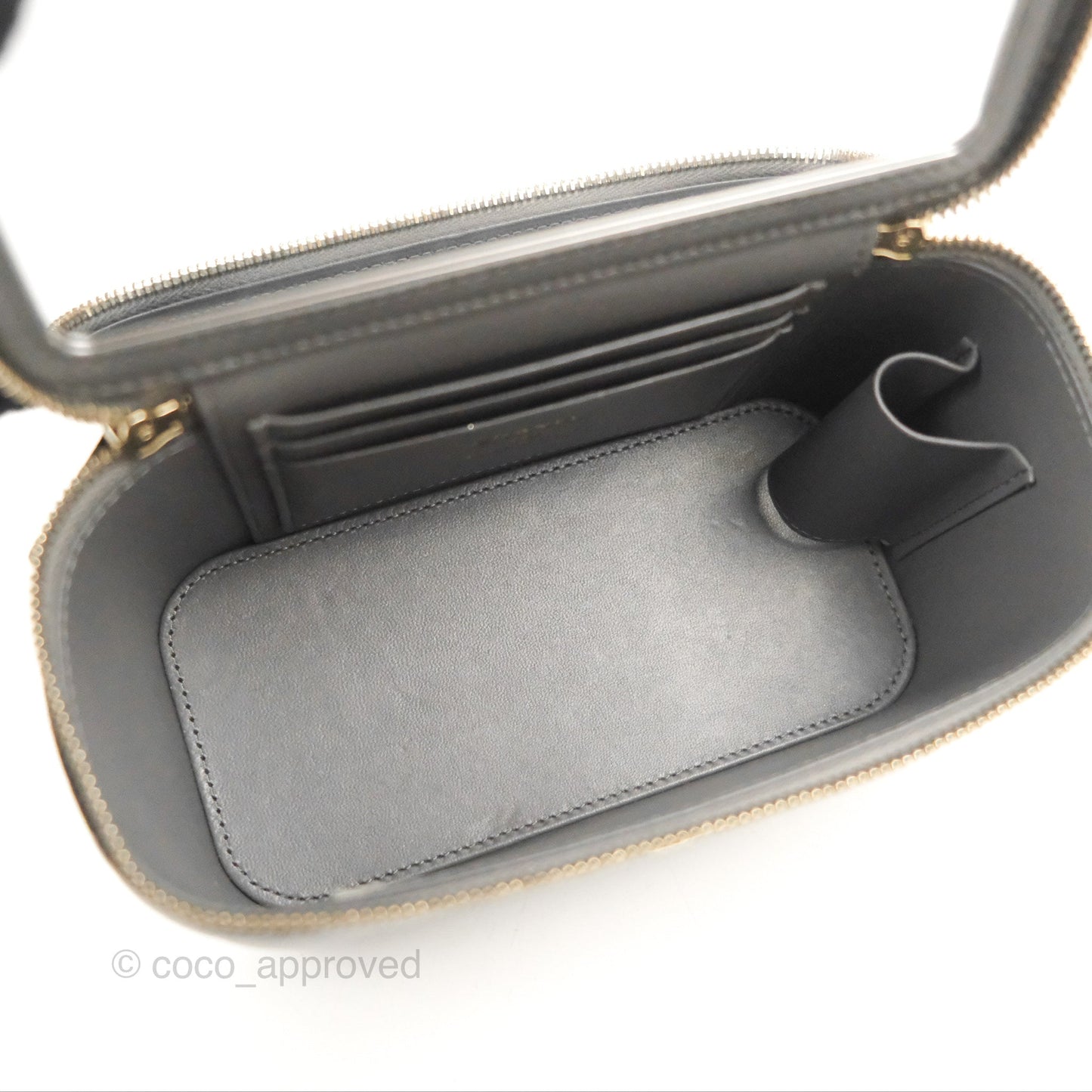Chanel Vanity Rectangular Top Handle Dark Grey Lambskin Gold Hardware