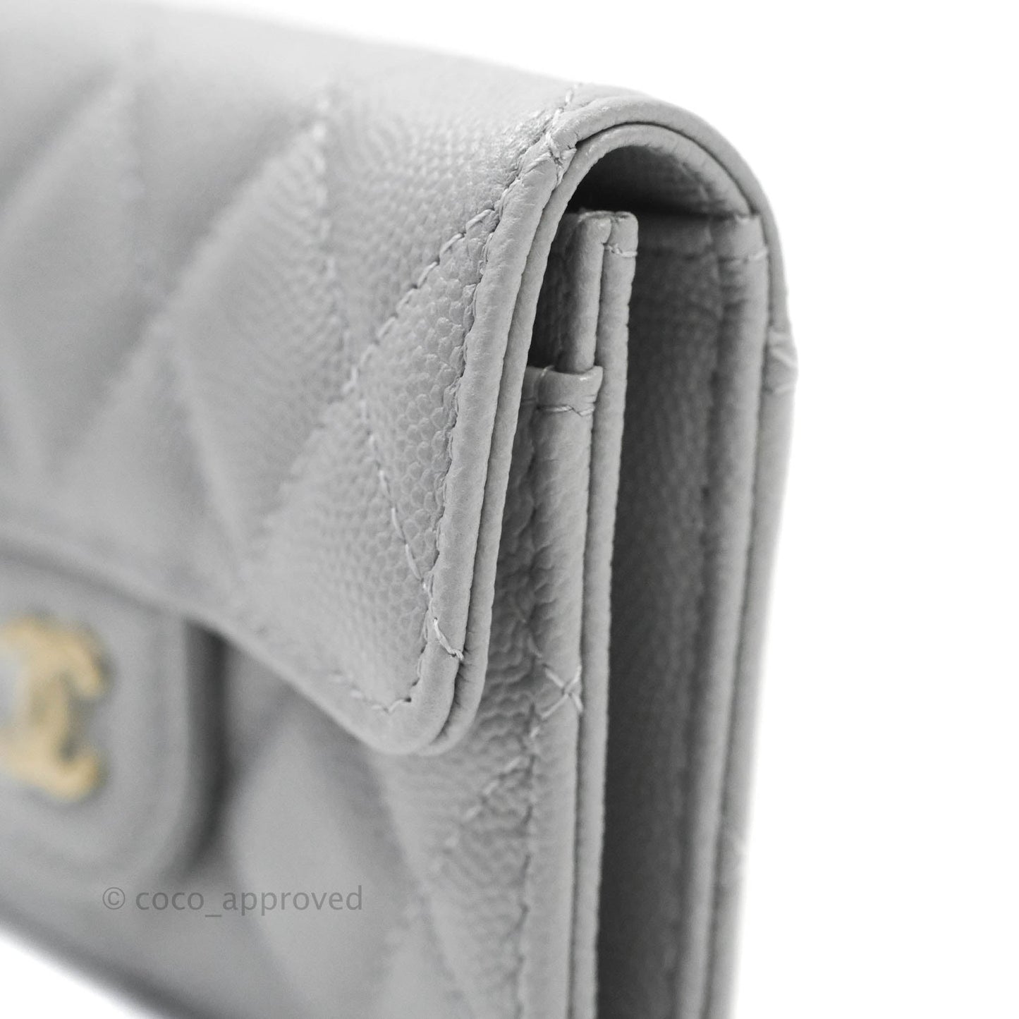 Chanel Quilted Flap Card Holder Grey Caviar Gold Hardware 21A