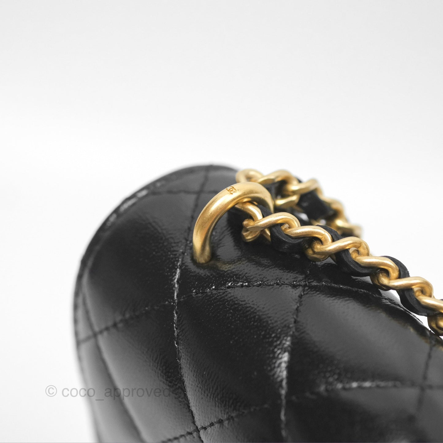 Chanel Flap Phone Holder With Chain Quilted Black Shiny Lambskin