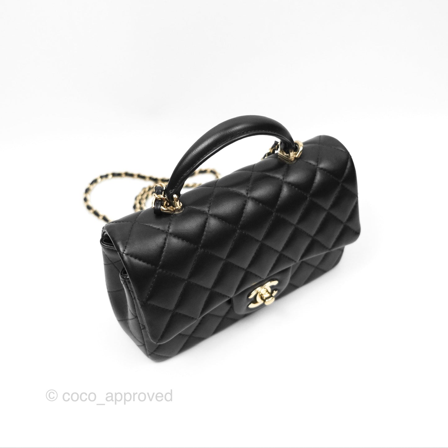 Chanel Top Handle Mini Rectangular Flap Bag Black Lambskin Gold Hardware