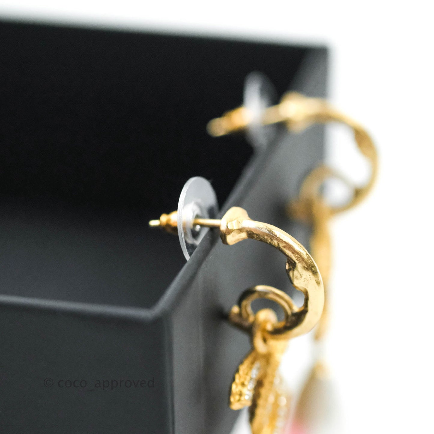 Chanel CC Crystal Pearl Drop Crystal Earrings Matte Gold Tone 20P