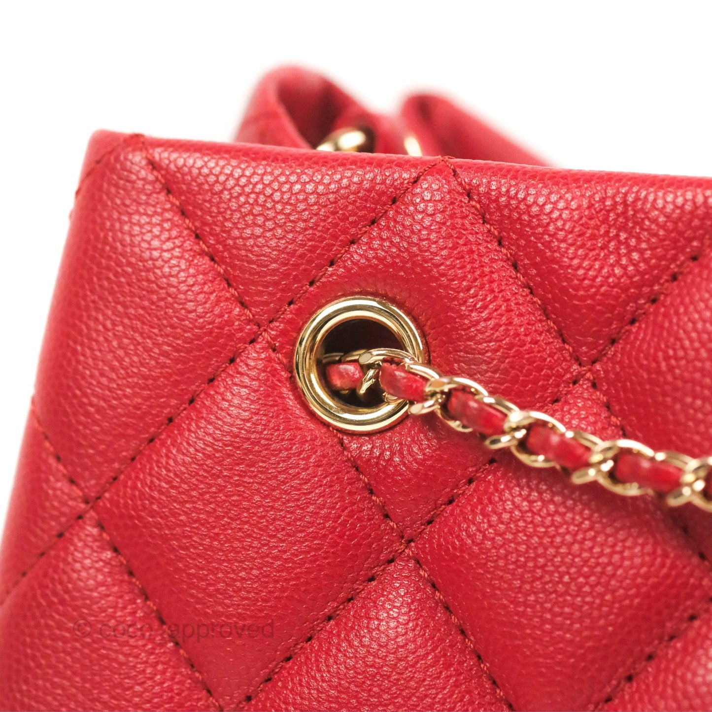 Chanel Medium Quilted Rolled Up Bucket Drawstring Bag Red Caviar Gold Hardware