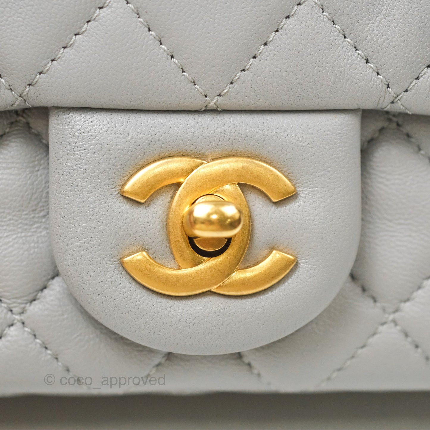 Chanel Pearl Crush Mini Square Quilted Light Grey Lambskin Aged Gold Hardware
