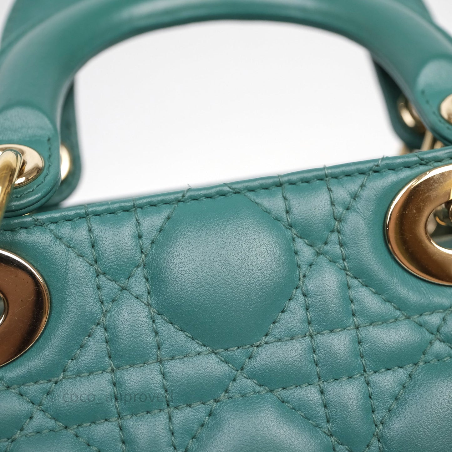 Christian Dior Mini Lady Dior Cannage Green Lambskin Gold Hardware