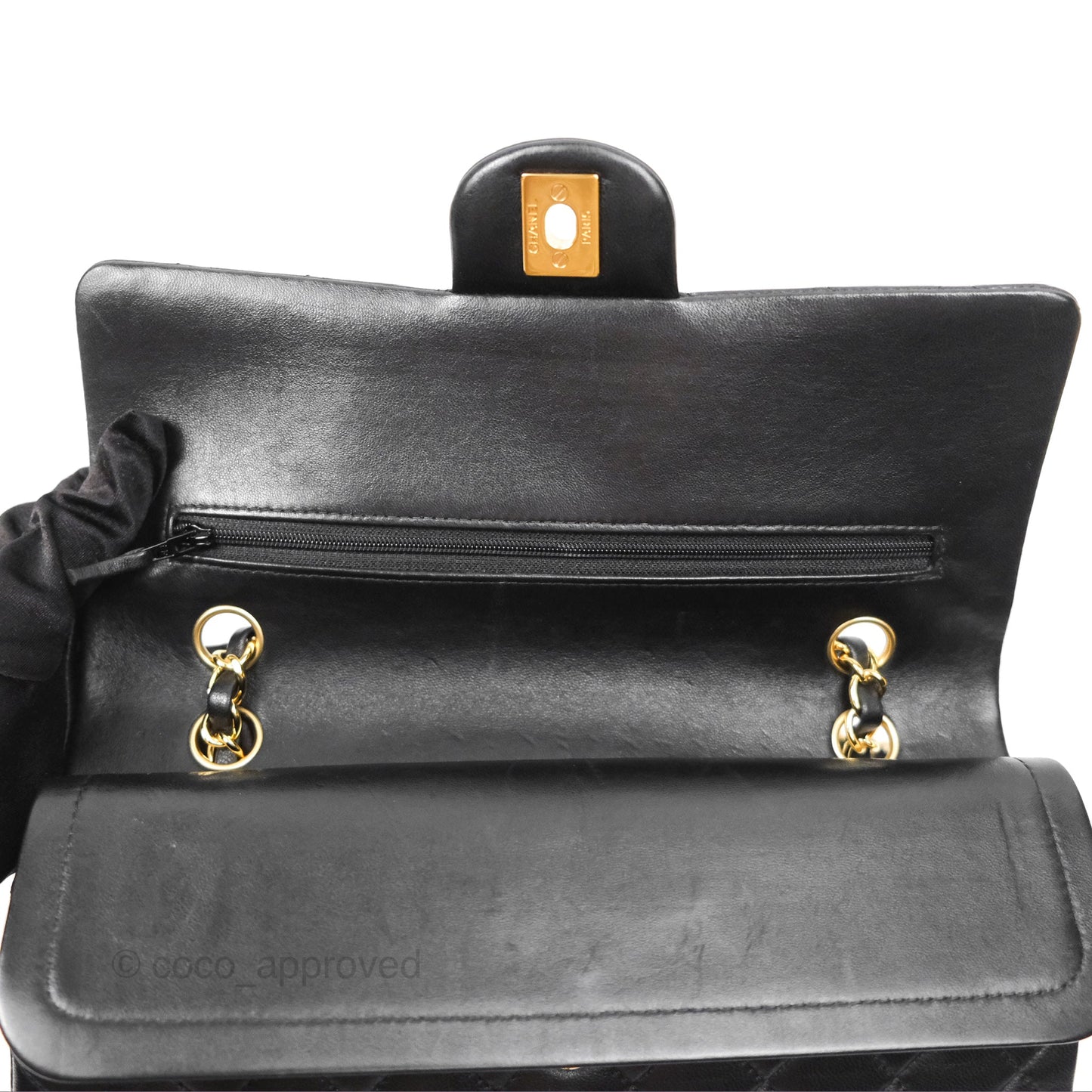 Chanel Classic M/L Medium Flap Quilted Black Lambskin Gold Hardware