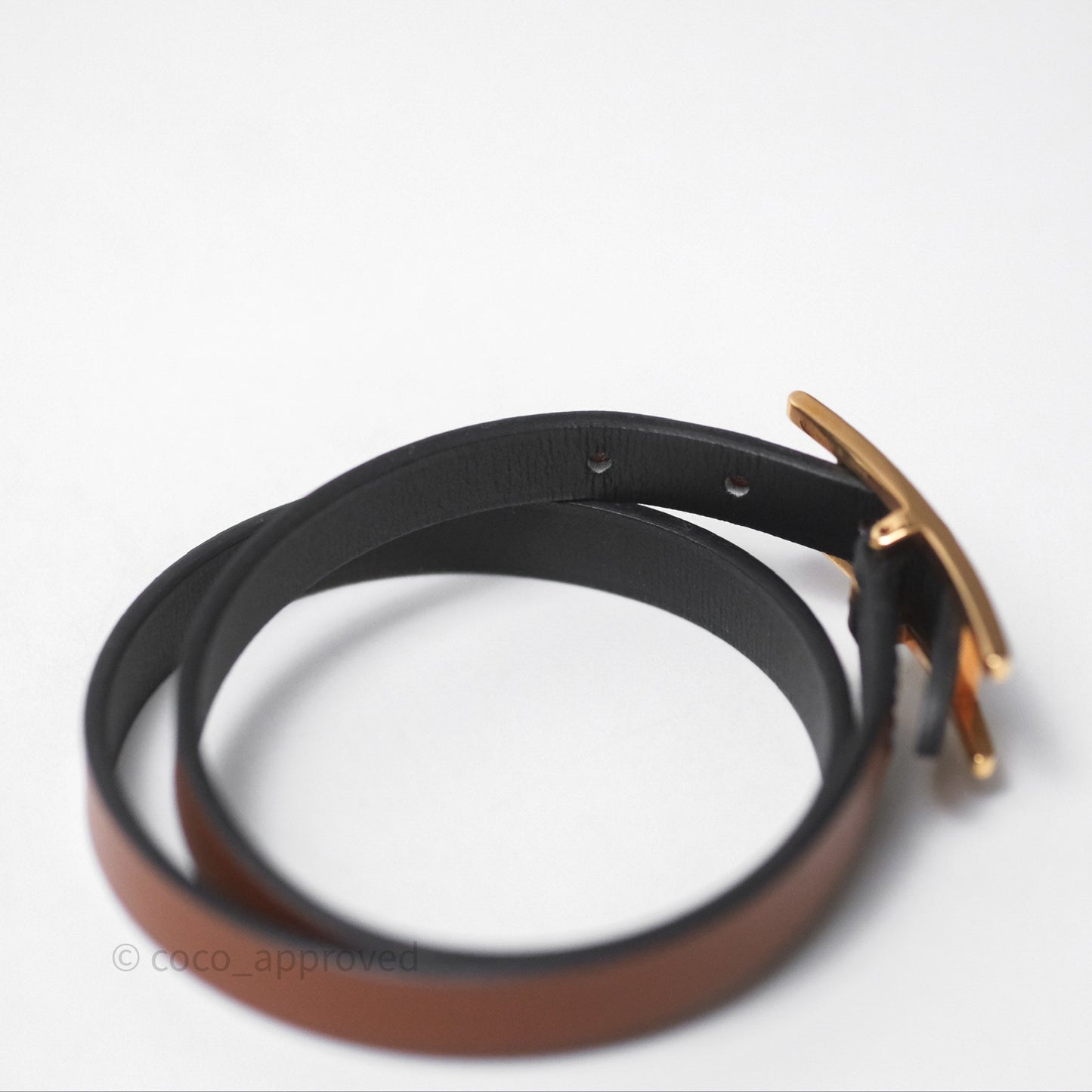 Hermès Behapi Double Tour Bracelet in Fauve 34 / Noir 89 Calfskin Gold Hardware