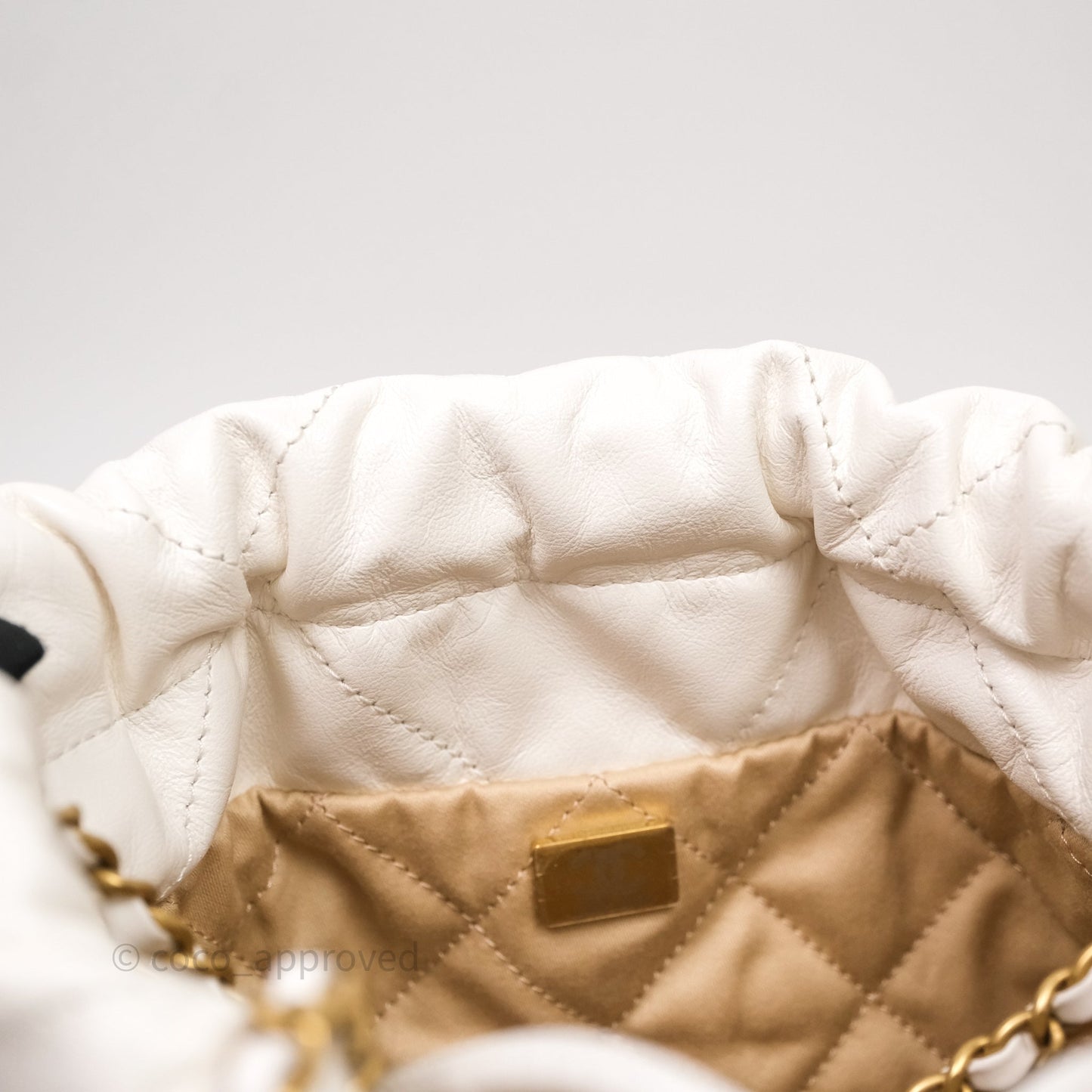 Chanel 22 Mini Bag White Calfskin Aged Gold Hardware