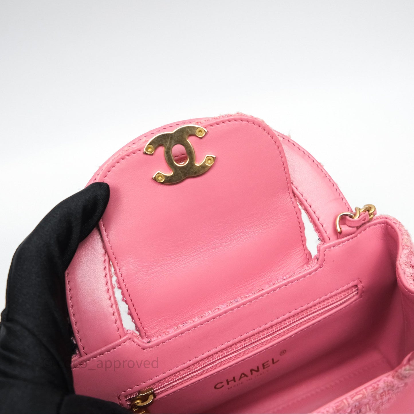 Chanel Kelly Bag Pink Tweed Aged Gold Hardware