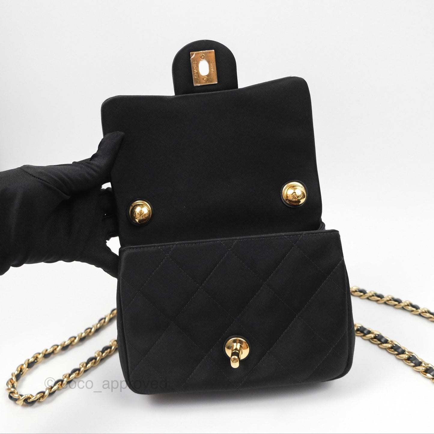 Chanel Mini Square with Crystal Top Handle Black Satin Gold Hardware