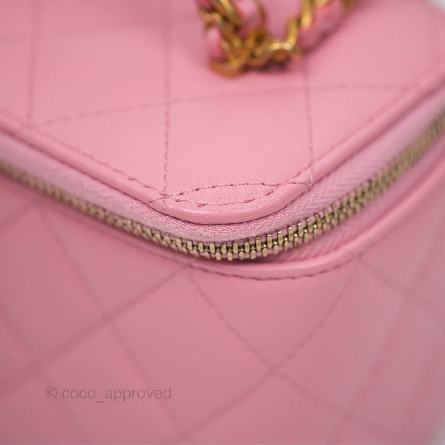 Chanel Vanity Rectangular with Top Handle Pink Lambskin Aged Gold Hardware