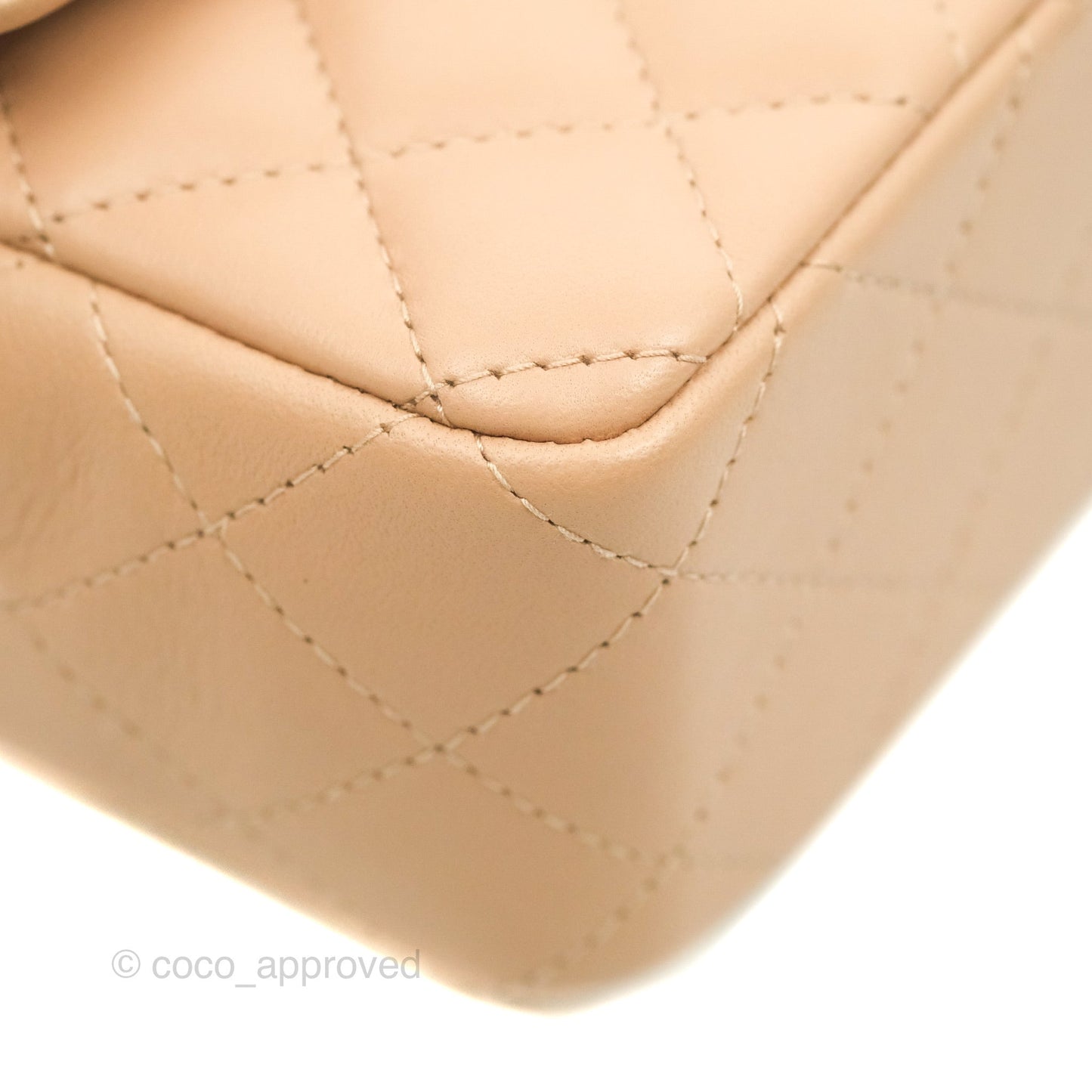 Chanel Quilted Mini Rectangular Flap Beige Lambskin Gold Hardware