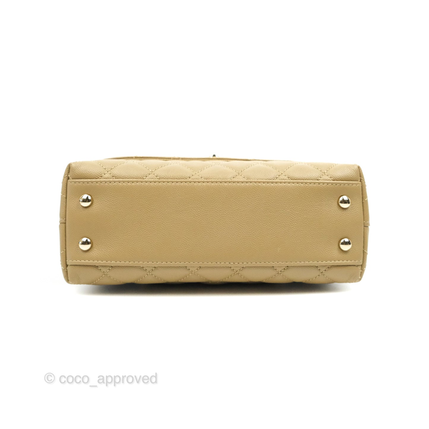 Chanel Small Coco Handle Quilted Dark Beige Caviar Gold Hardware Lizard Embossed Handle 21A