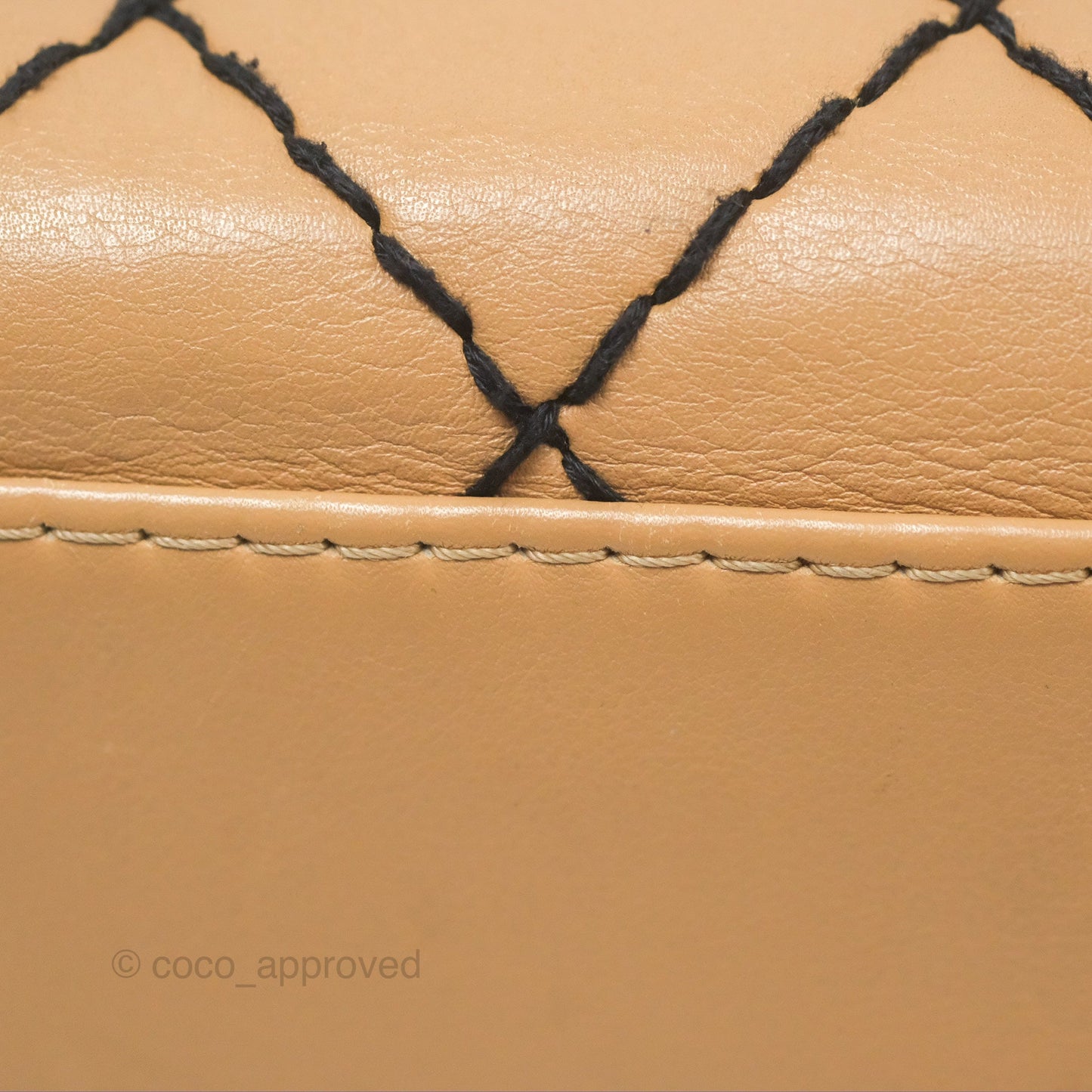 Chanel Contrast Stitch Surpique Bowler Bag Beige Calfskin Matte Black Hardware