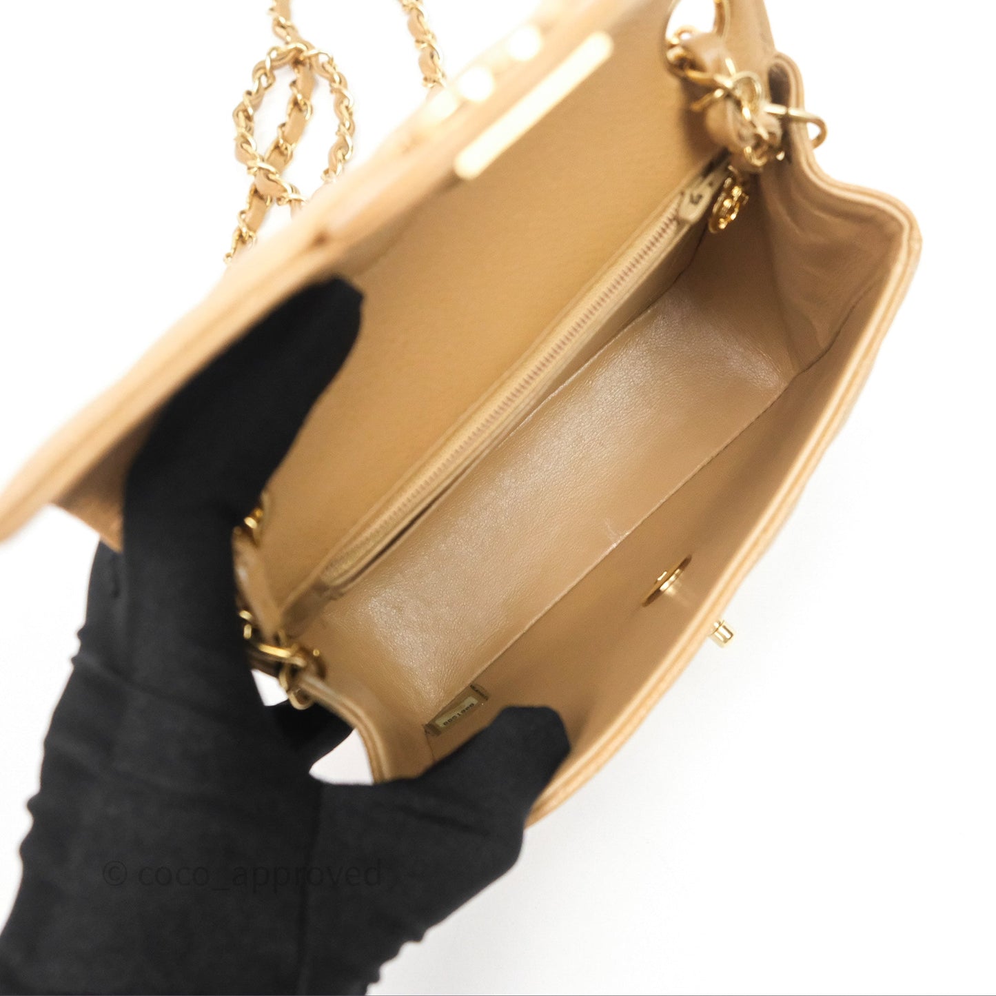 Chanel Vintage Mini Square Quilted Beige Caviar 24K Gold Hardware