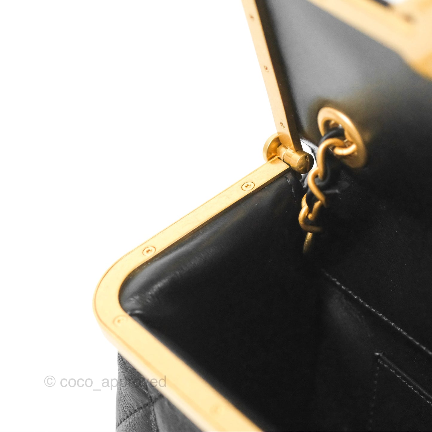 Chanel Logo Crystal Kiss-lock Vanity with Chain Black Lambskin 23C