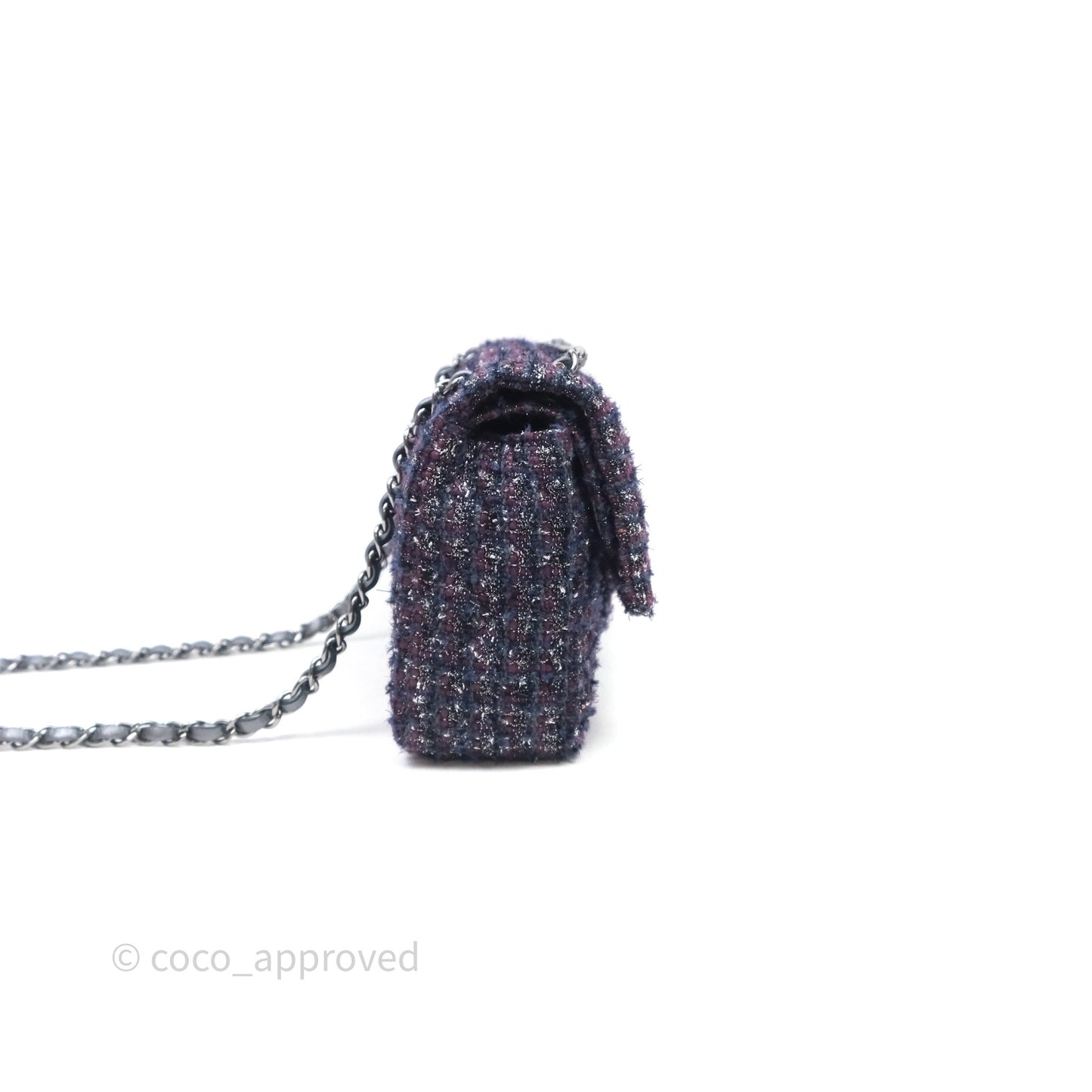 Chanel Classic M/L Medium Double Flap Purple Tweed Glitter Gun Metal