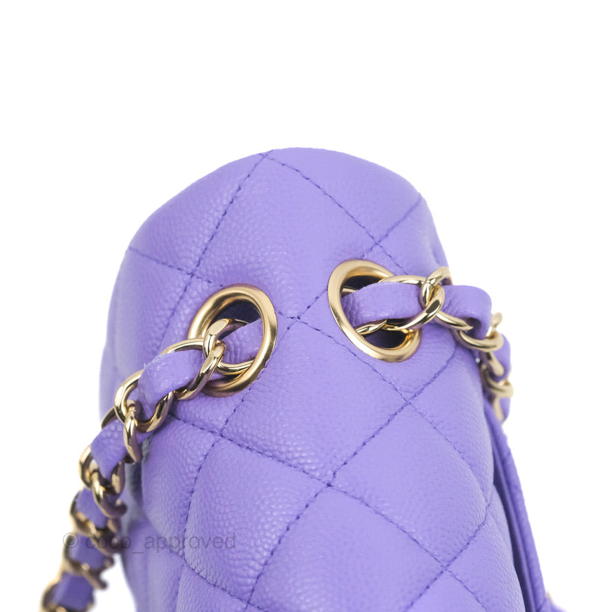 Chanel Classic Small S/M Flap Purple Caviar Light Gold Hardware 20S