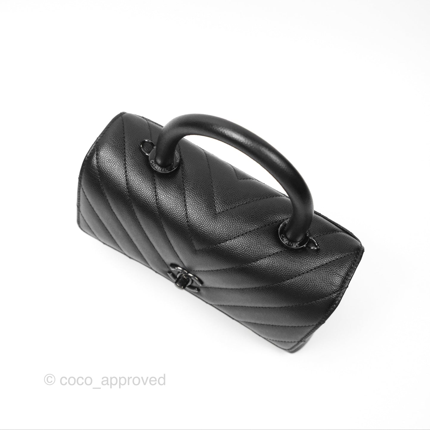 Chanel Small Coco Handle Chevron So Black Caviar