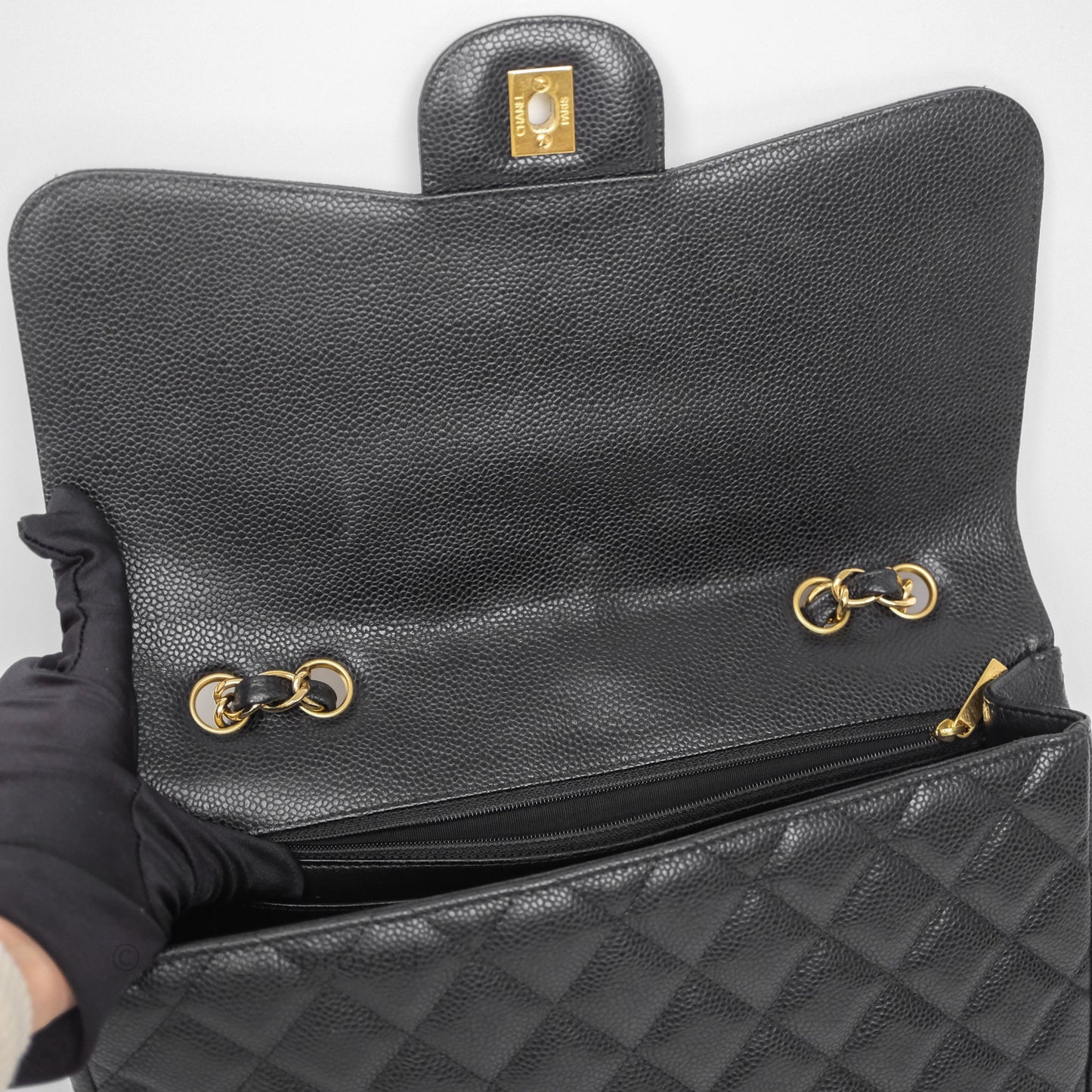Chanel Jumbo Single Flap Black Caviar Gold Hardware⁣⁣