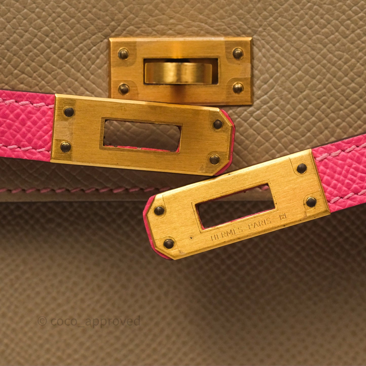Hermès Kelly 25 Sellier Begie/Pink Epsom Gold Hardware